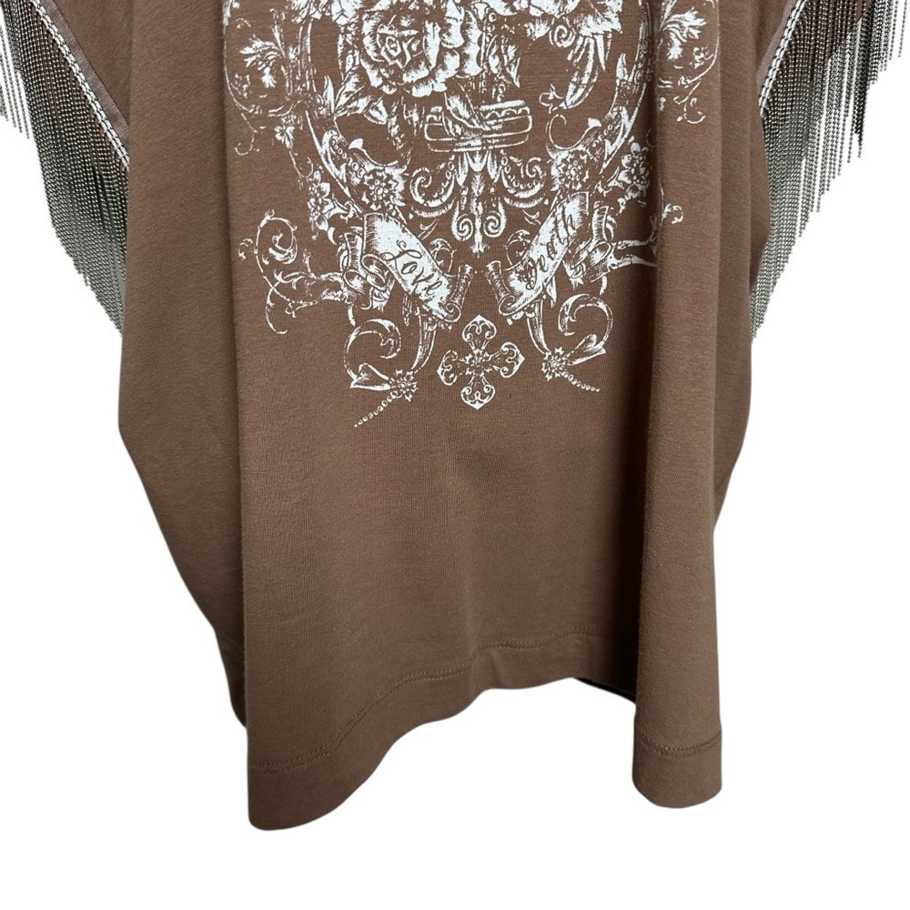 VOCAL Tunic Top Small Cotton Live To Ride Metal Fringe Short Sleeve Punk Moto - Picture 5 of 11